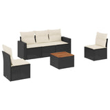 6 Piece Garden Sofa Set with Cushions Black Poly Rattan - Front View