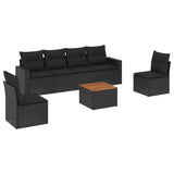 7 Piece Garden Sofa Set with Cushions Black Poly Rattan - Front View