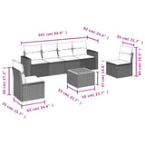 7 Piece Garden Sofa Set with Cushions Black Poly Rattan - Side View