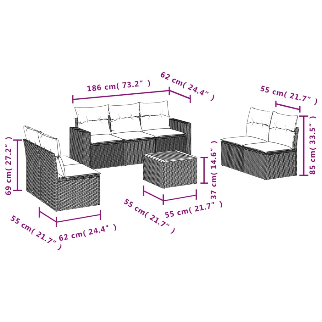 8 Piece Garden Sofa Set with Cushions Grey Poly Rattan