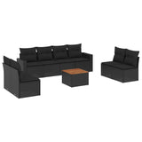 9 Piece Garden Sofa Set with Cushions Black Poly Rattan - Front View