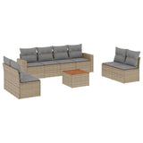 9 Piece Garden Sofa Set with Cushions Beige Poly Rattan - Front View