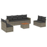 9 Piece Garden Sofa Set with Cushions Grey Poly Rattan - Front View