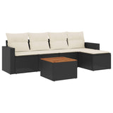 6 Piece Garden Sofa Set with Cushions Black Poly Rattan - Front View