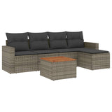 6 Piece Garden Sofa Set with Cushions Grey Poly Rattan - Front View