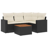 5 Piece Garden Sofa Set with Cushions Black Poly Rattan - Front View