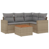 5 Piece Garden Sofa Set with Cushions Beige Poly Rattan - Front View