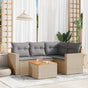 5 Piece Garden Sofa Set with Cushions Beige Poly Rattan