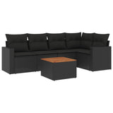 6 Piece Garden Sofa Set with Cushions Black Poly Rattan - Front View