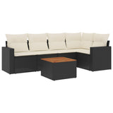 6 Piece Garden Sofa Set with Cushions Black Poly Rattan - Front View
