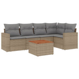 6 Piece Garden Sofa Set with Cushions Beige Poly Rattan