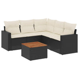 6 Piece Garden Sofa Set with Cushions Black Poly Rattan - Front View