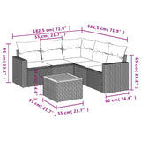 6 Piece Garden Sofa Set with Cushions Grey Poly Rattan - Side View