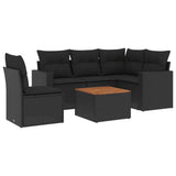 6 Piece Garden Sofa Set with Cushions Black Poly Rattan - Front View