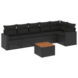 7 Piece Garden Sofa Set with Cushions Black Poly Rattan - Front View