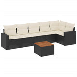 7 Piece Garden Sofa Set with Cushions Black Poly Rattan - Front View