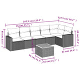 7 Piece Garden Sofa Set with Cushions Black Poly Rattan - Side View