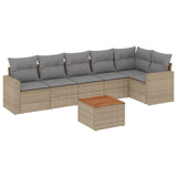 7 Piece Garden Sofa Set with Cushions Beige Poly Rattan - Front View