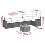 7 Piece Garden Sofa Set with Cushions Grey Poly Rattan - Side View