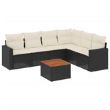 7 Piece Garden Sofa Set with Cushions Black Poly Rattan - Front View