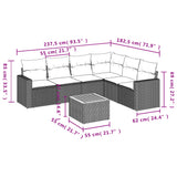 7 Piece Garden Sofa Set with Cushions Black Poly Rattan