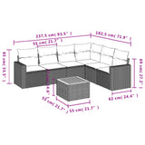 7 Piece Garden Sofa Set with Cushions Black Poly Rattan - Side View