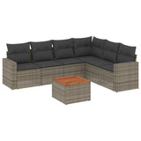 7 Piece Garden Sofa Set with Cushions Grey Poly Rattan - Front View