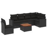 7 Piece Garden Sofa Set with Cushions Black Poly Rattan - Front View