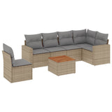 7 Piece Garden Sofa Set with Cushions Beige Poly Rattan - Front View
