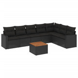8 Piece Garden Sofa Set with Cushions Black Poly Rattan