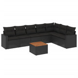 8 Piece Garden Sofa Set with Cushions Black Poly Rattan - Front View