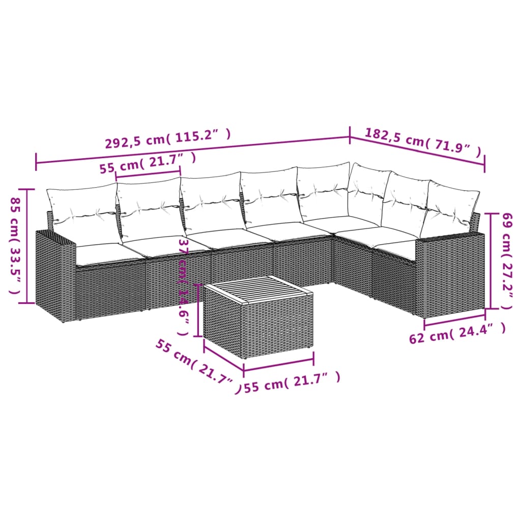 8 Piece Garden Sofa Set with Cushions Black Poly Rattan