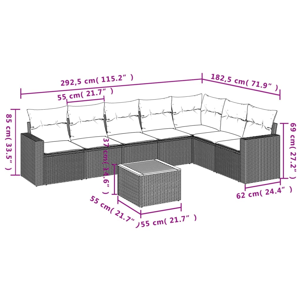 8 Piece Garden Sofa Set with Cushions Black Poly Rattan