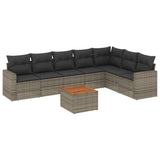 8 Piece Garden Sofa Set with Cushions Grey Poly Rattan - Front View
