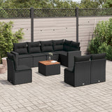 9 Piece Garden Sofa Set with Cushions Black Poly Rattan
