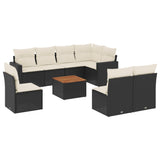 9 Piece Garden Sofa Set with Cushions Black Poly Rattan - Front View