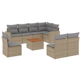 9 Piece Garden Sofa Set with Cushions Beige Poly Rattan - Front View