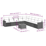 10 Piece Garden Sofa Set with Cushions Black Poly Rattan - Side View