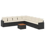 10 Piece Garden Sofa Set with Cushions Black Poly Rattan - Front View