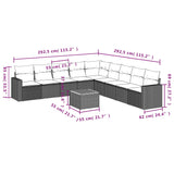 10 Piece Garden Sofa Set with Cushions Black Poly Rattan - Side View