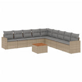 10 Piece Garden Sofa Set with Cushions Beige Poly Rattan - Front View