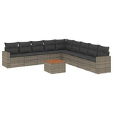 10 Piece Garden Sofa Set with Cushions Grey Poly Rattan - Front View
