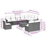 11 Piece Garden Sofa Set with Cushions Grey Poly Rattan - Side View