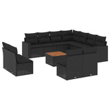 12 Piece Garden Sofa Set with Cushions Black Poly Rattan - Front View