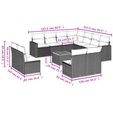12 Piece Garden Sofa Set with Cushions Black Poly Rattan - Side View