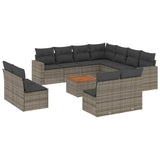12 Piece Garden Sofa Set with Cushions Grey Poly Rattan - Front View