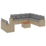 10 Piece Garden Sofa Set with Cushions Beige Poly Rattan - Front View