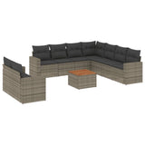 10 Piece Garden Sofa Set with Cushions Grey Poly Rattan - Front View