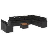 11 Piece Garden Sofa Set with Cushions Black Poly Rattan - Front View