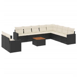 11 Piece Garden Sofa Set with Cushions Black Poly Rattan - Front View